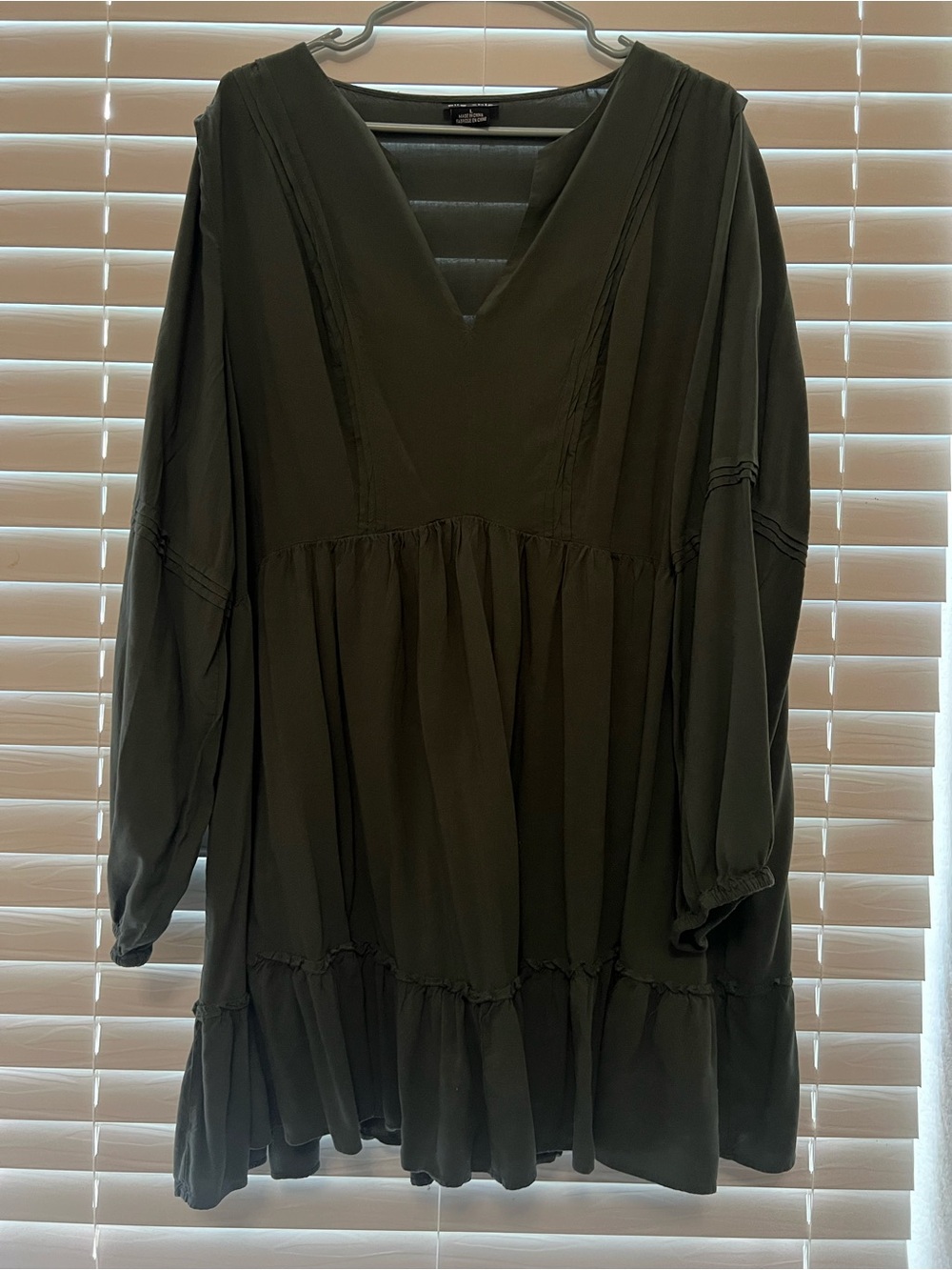City Chic Olive Green Long Sleeve V-Neck Tiered Dress